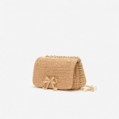 Raffia Bow Charm Shoulder Bag