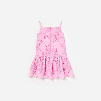 Pink Sleeveless Flower Lace Dress