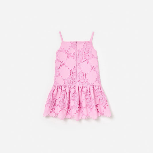 Pink Sleeveless Flower Lace Dress
