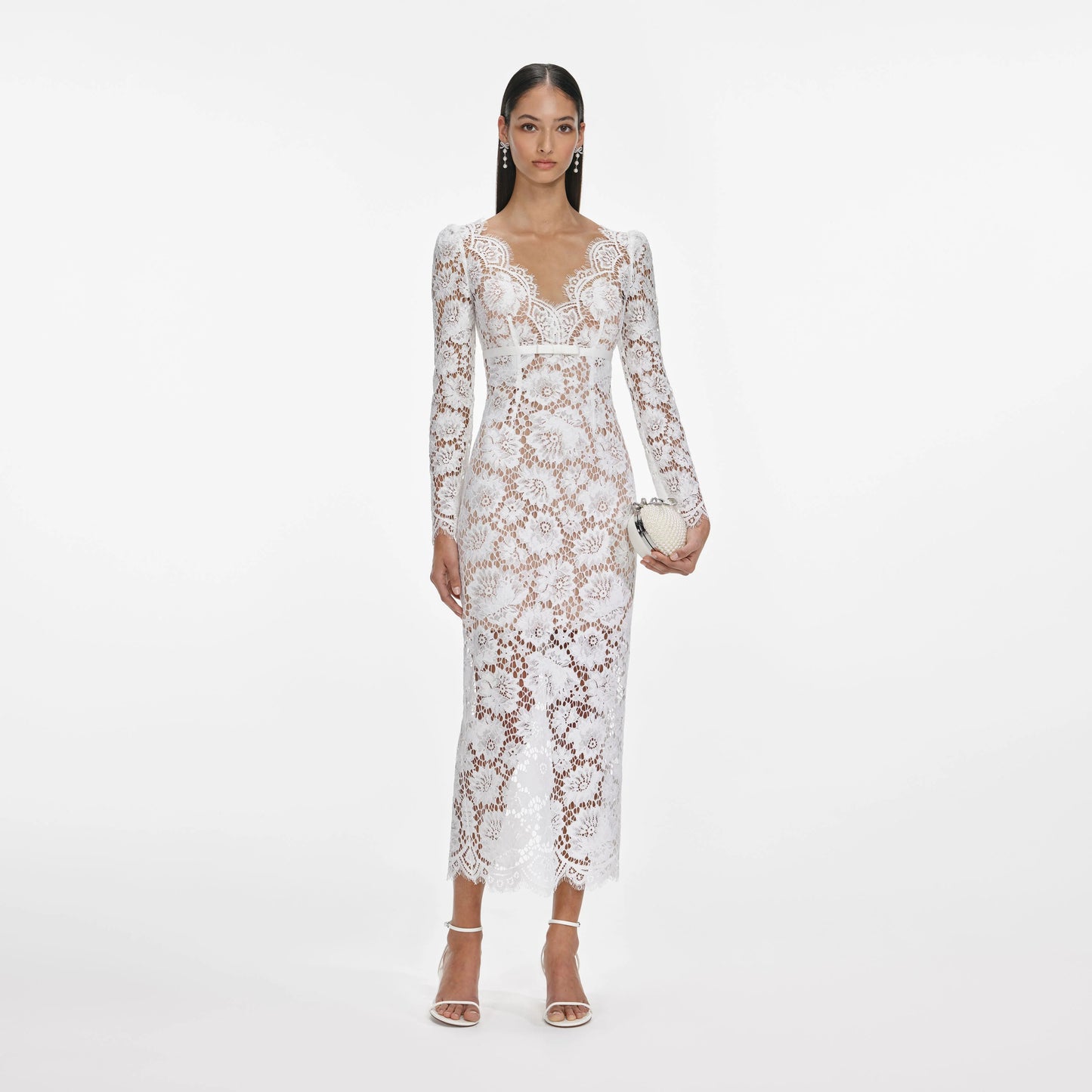 White Floral Lace Midi Dress