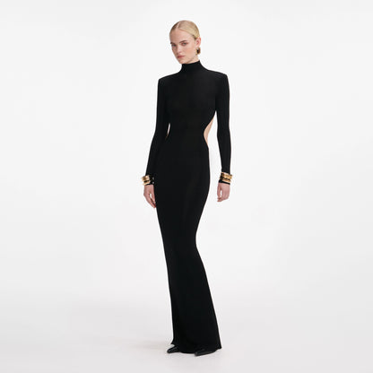 Black Viscose Knit Cut Out Maxi Dress