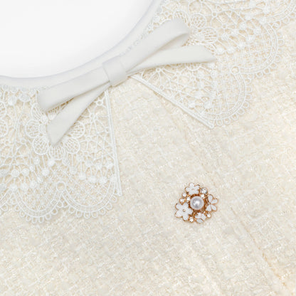 Cream Boucle Lace Trim Tailored Mini Dress