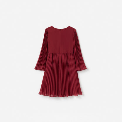 Burgundy Chiffon Long Sleeve Dress