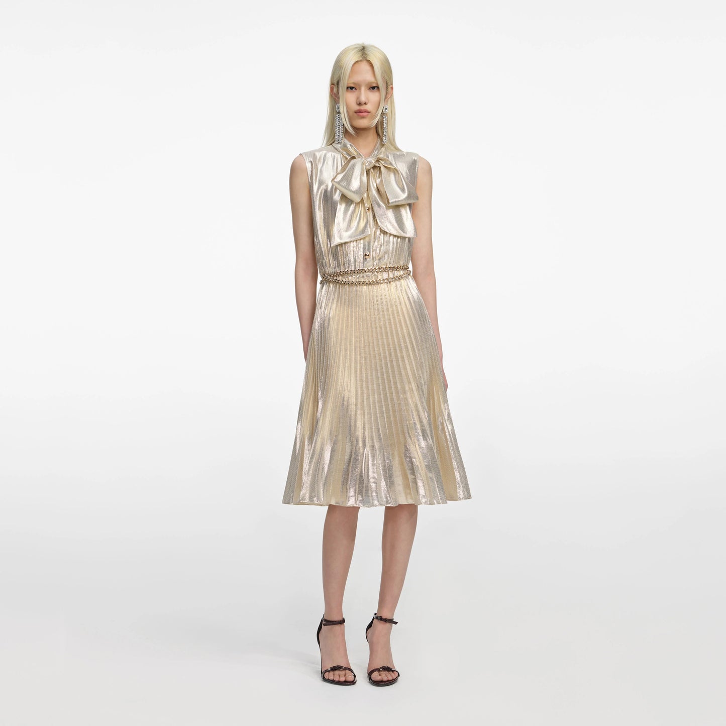Gold Metallic Sleeveless Midi Dress