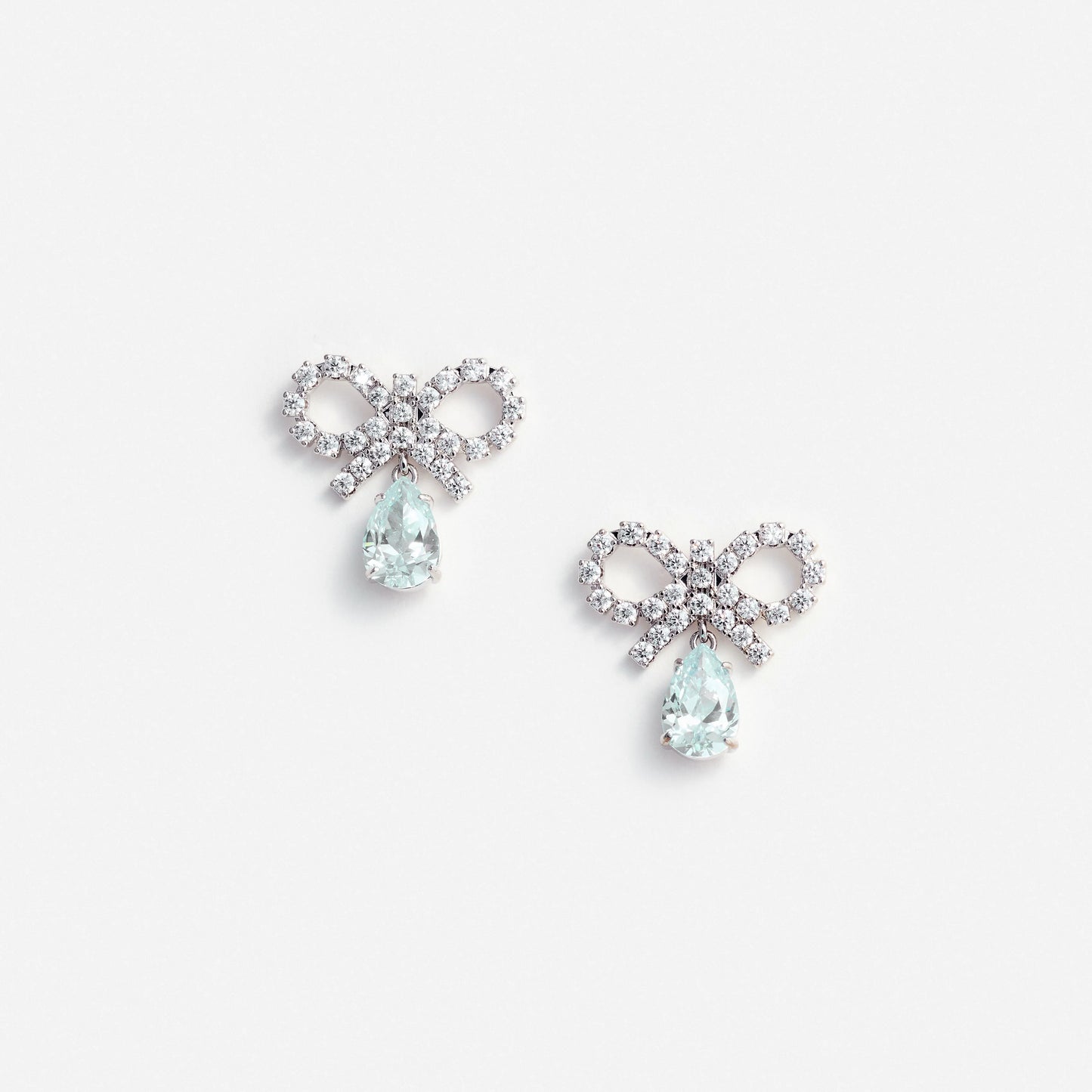 Micro Bow Blue Droplet Earrings
