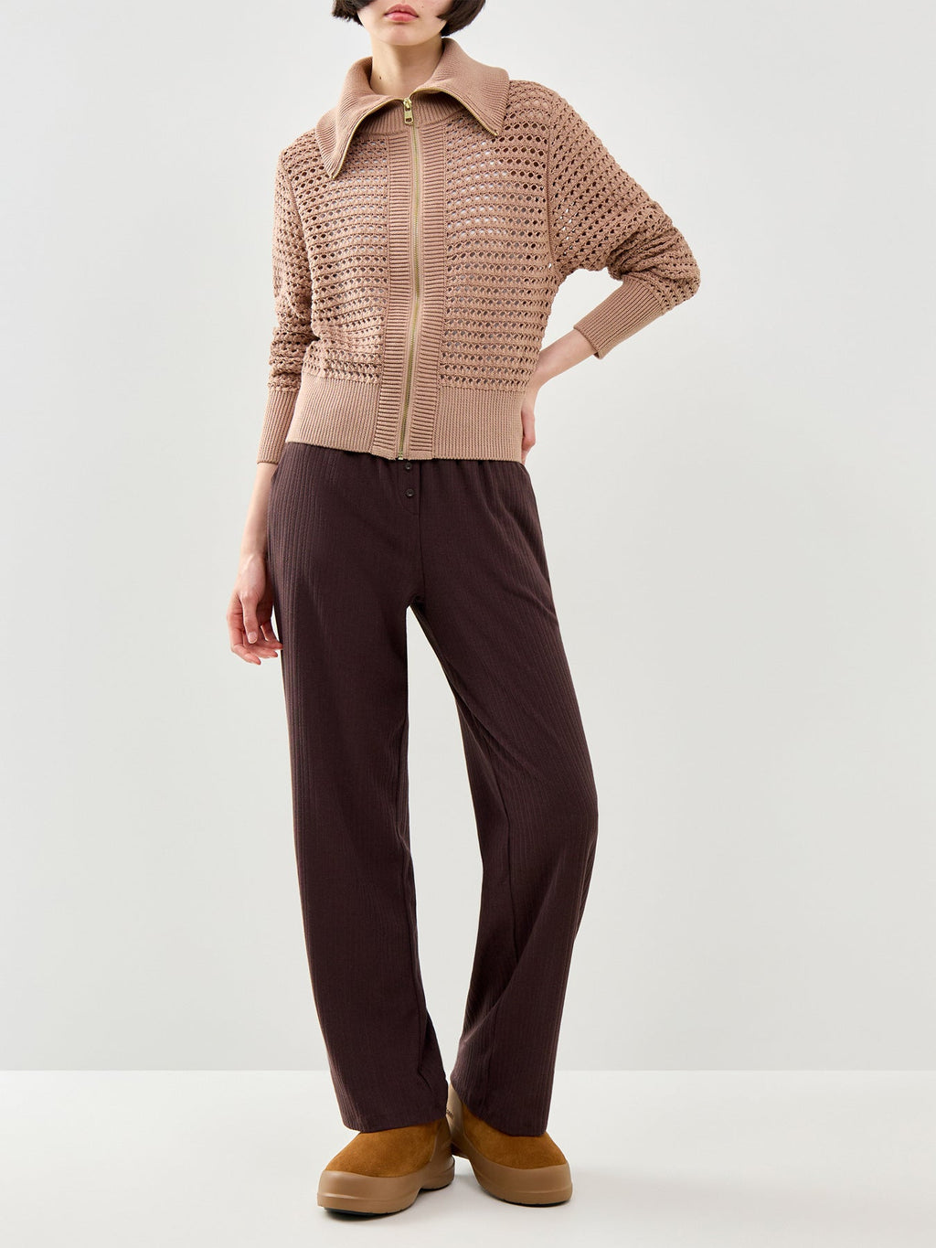 Eloise Full Zip Knit Cardigan Brown
