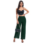 Embroidery Wide Leg Lace Jeans With Rhinestone--Add to cart and enjoy 50% off