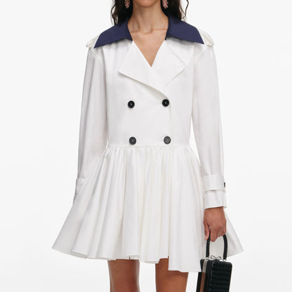 White Cotton Double Breasted Mini Dress