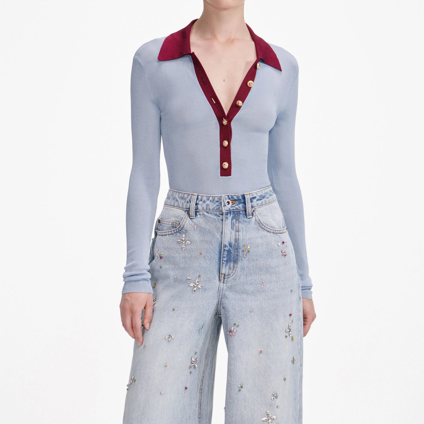 Blue Viscose Knit Bodysuit