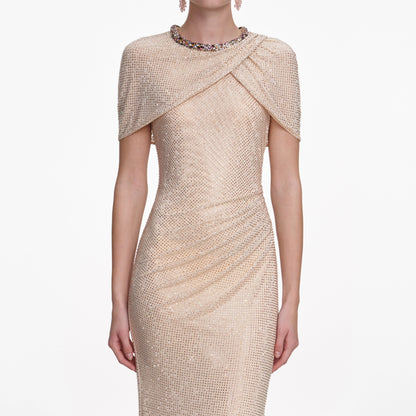 Champagne Rhinestone Maxi Dress
