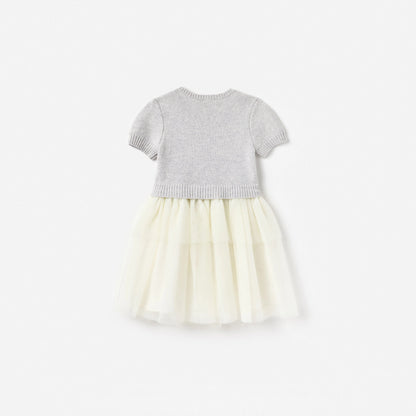 Grey Knit Tulle Dress
