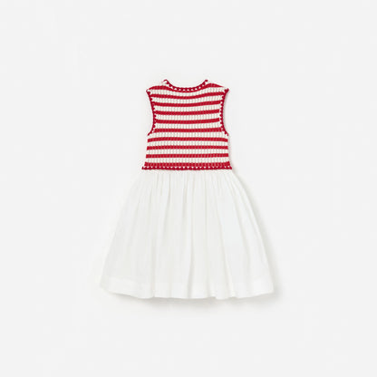 Red Striped Crochet Floaty Dress