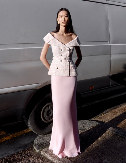 Pink Sequin Boucle Maxi Dress