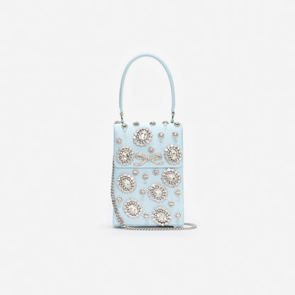 Blue Satin Crystal Mini Bow Bag