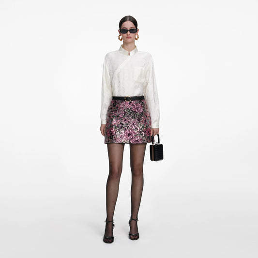 Floral Sequin Mini Skirt