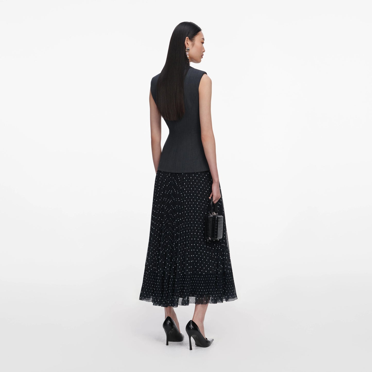 Grey Tailored Polka Dot Midi Dress
