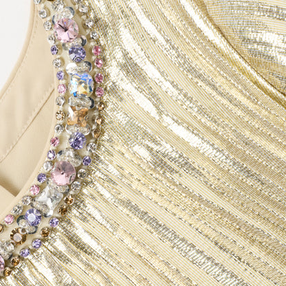 Gold Metallic Chiffon Feather Dress