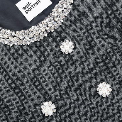 Grey Herringbone Crystal Trim Jacket