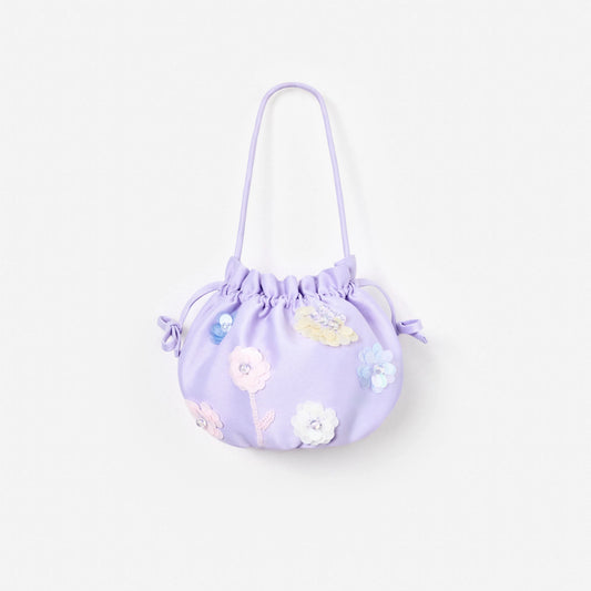 Lilac Flower Embellished Pouch Bag