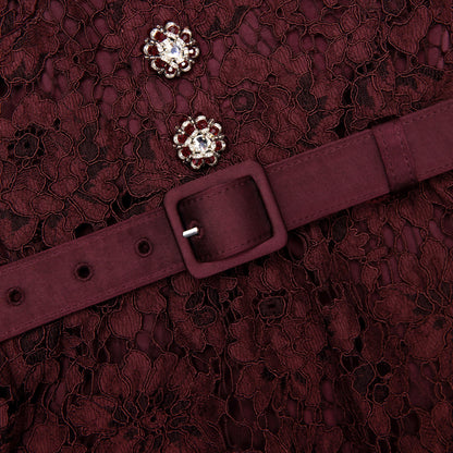 Burgundy Lace Satin Maxi Dress