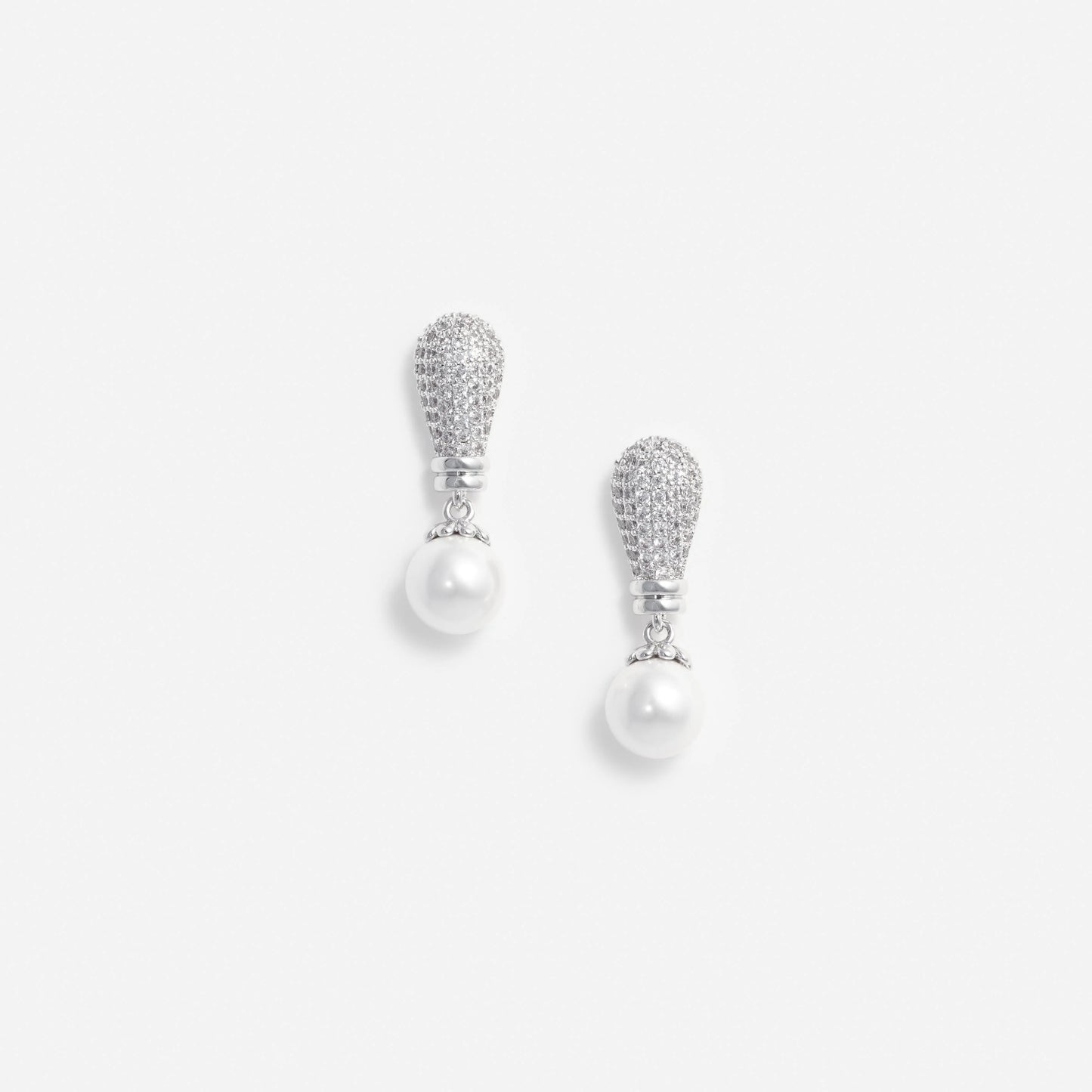 Silver Crystal Pearl Drop Earrings