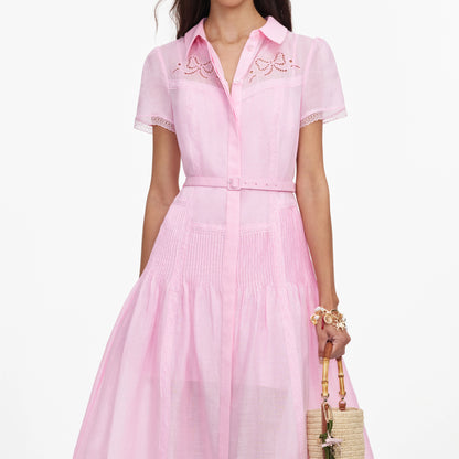 Pink Embroidered Midi Dress