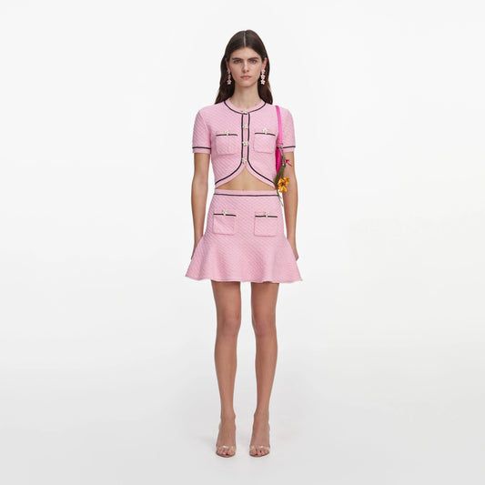 Pink Flower Knit Mini Skirt