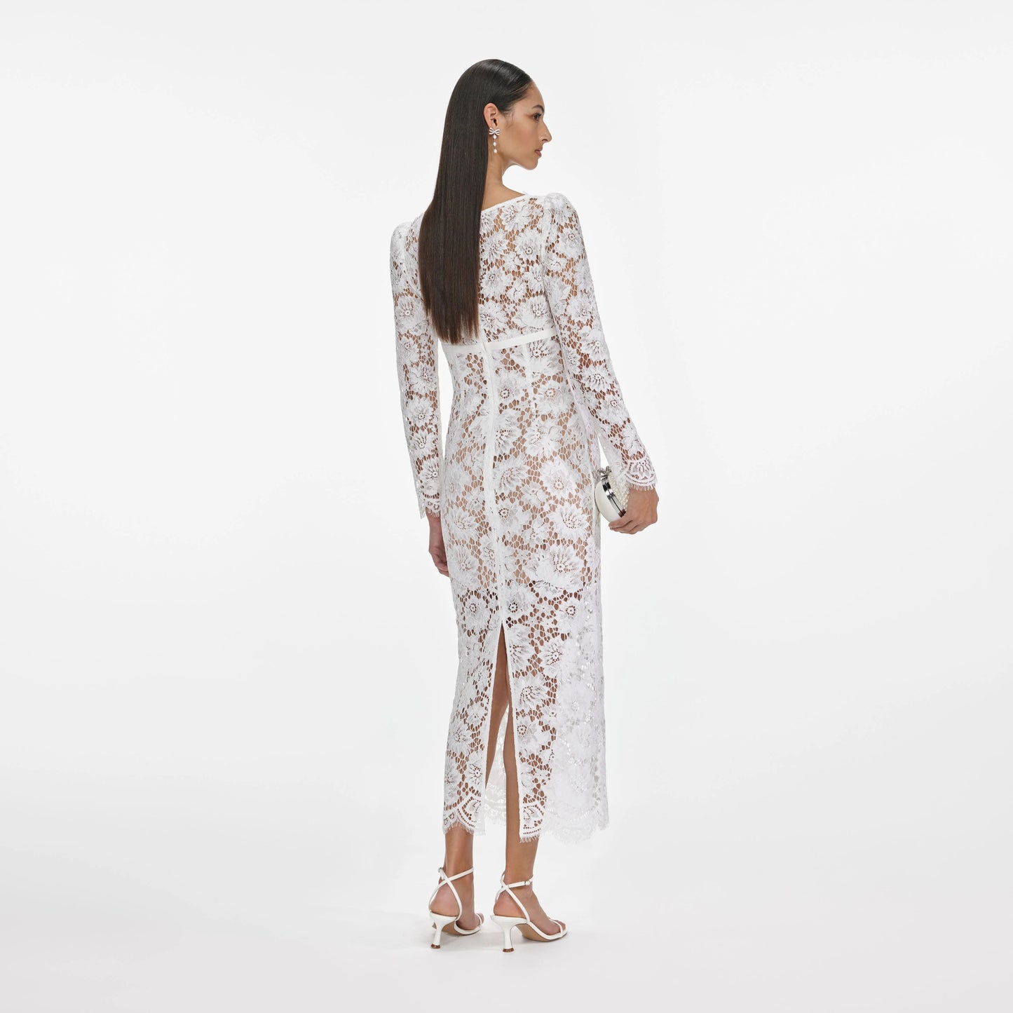 White Floral Lace Midi Dress