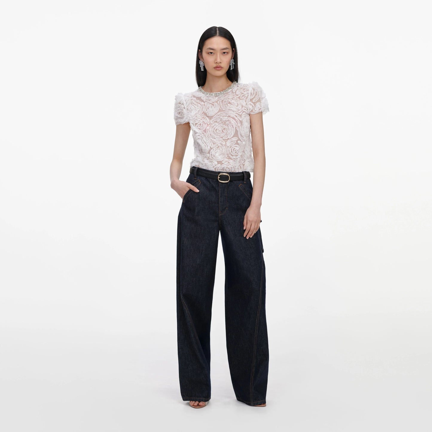 White Tulle Lace Top