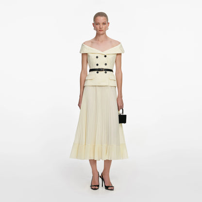 Yellow Lace Chiffon Midi Dress
