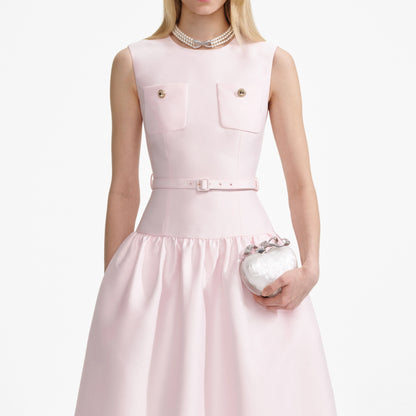 Pink Taffeta Belted Midi Dress