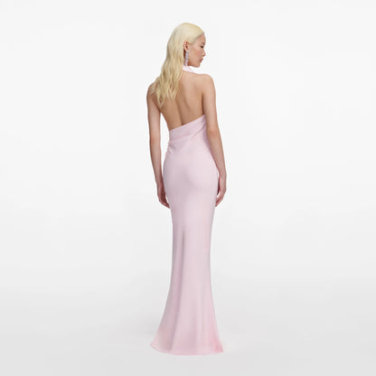 Pink Crepe Halter Neck Maxi Dress