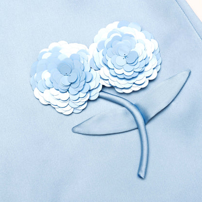 Blue Satin 3D Sequin Flower Mini Skirt