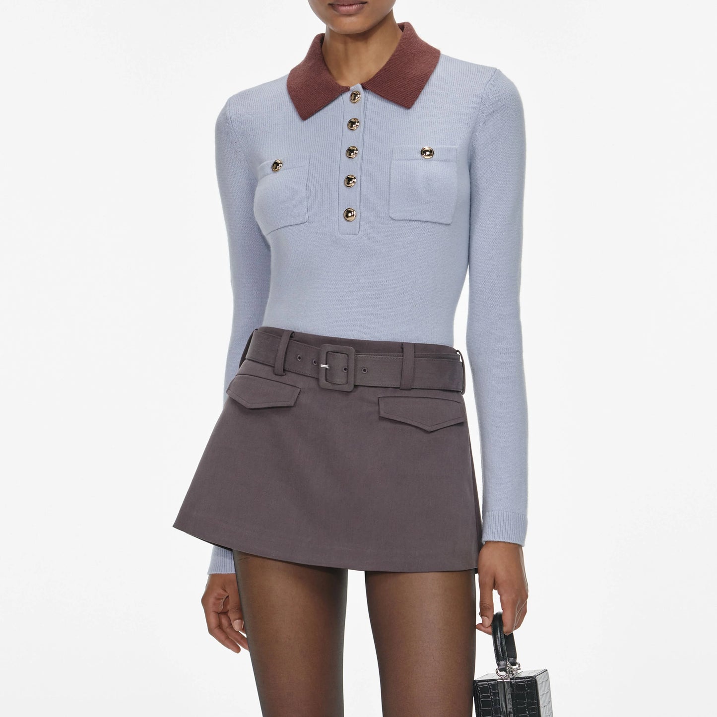 Blue Contrast Collar Knit Top
