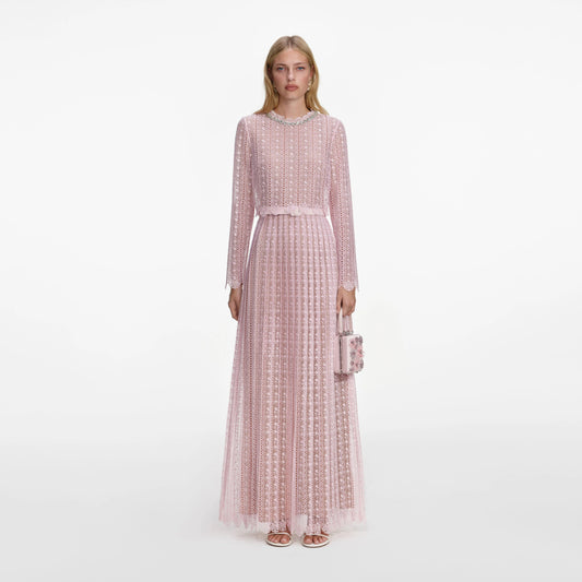 Pink Organza Lace Maxi Dress
