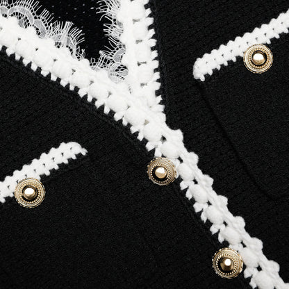Black Lace Trim Knit Mini Dress