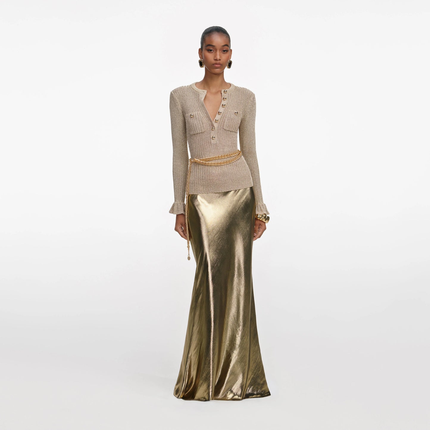 Gold Lurex Ribbed Knit Top