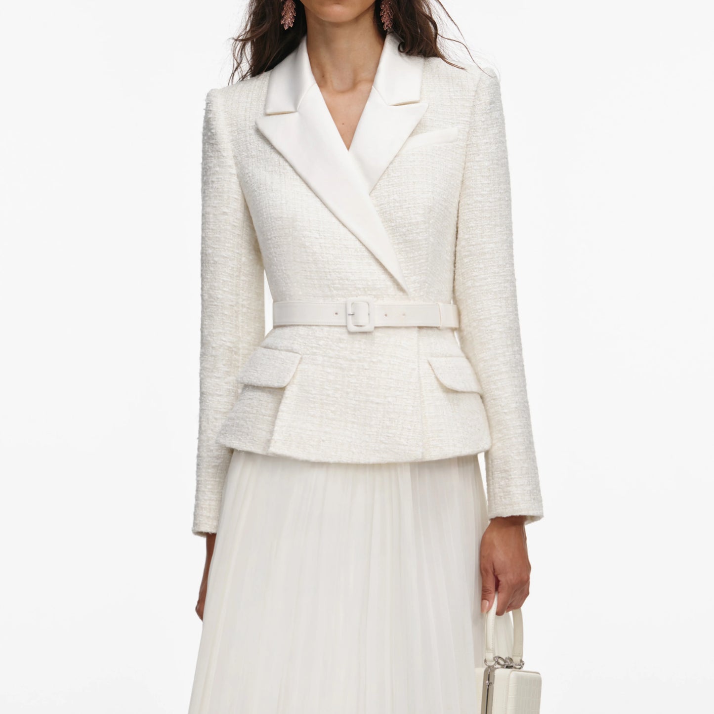 Cream Tailored Boucl¨¦ And Chiffon Midi Dress