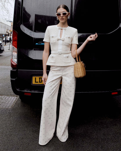 Cream Sequin Knit Top