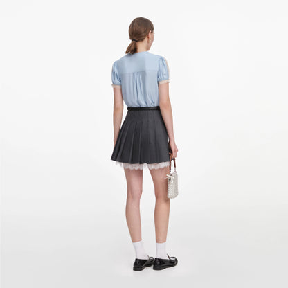 Blue Viscose Lace Top