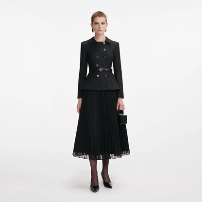 Black Wool Crepe Midi Dress
