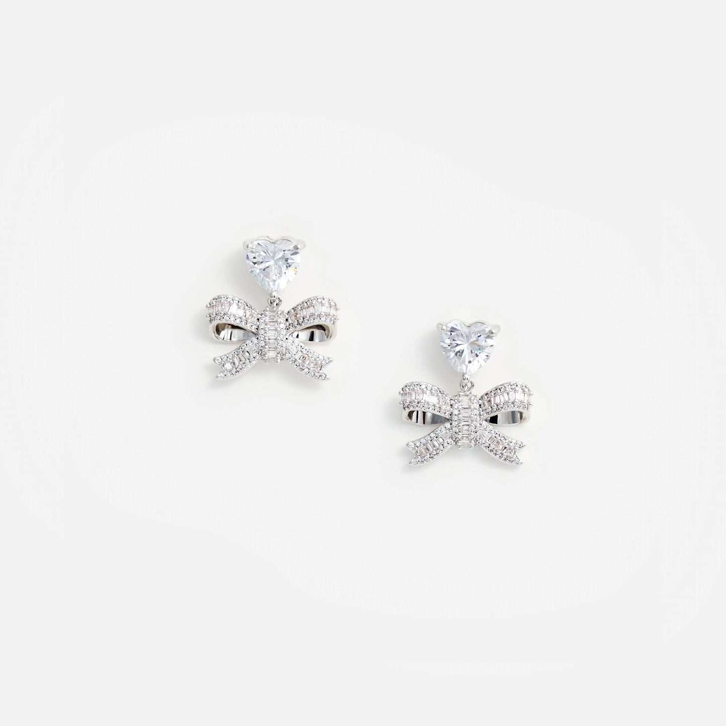 Crystal Heart Bow Drop Earrings