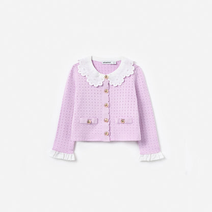 Pink Pointelle Ribbed Knit Cardigan