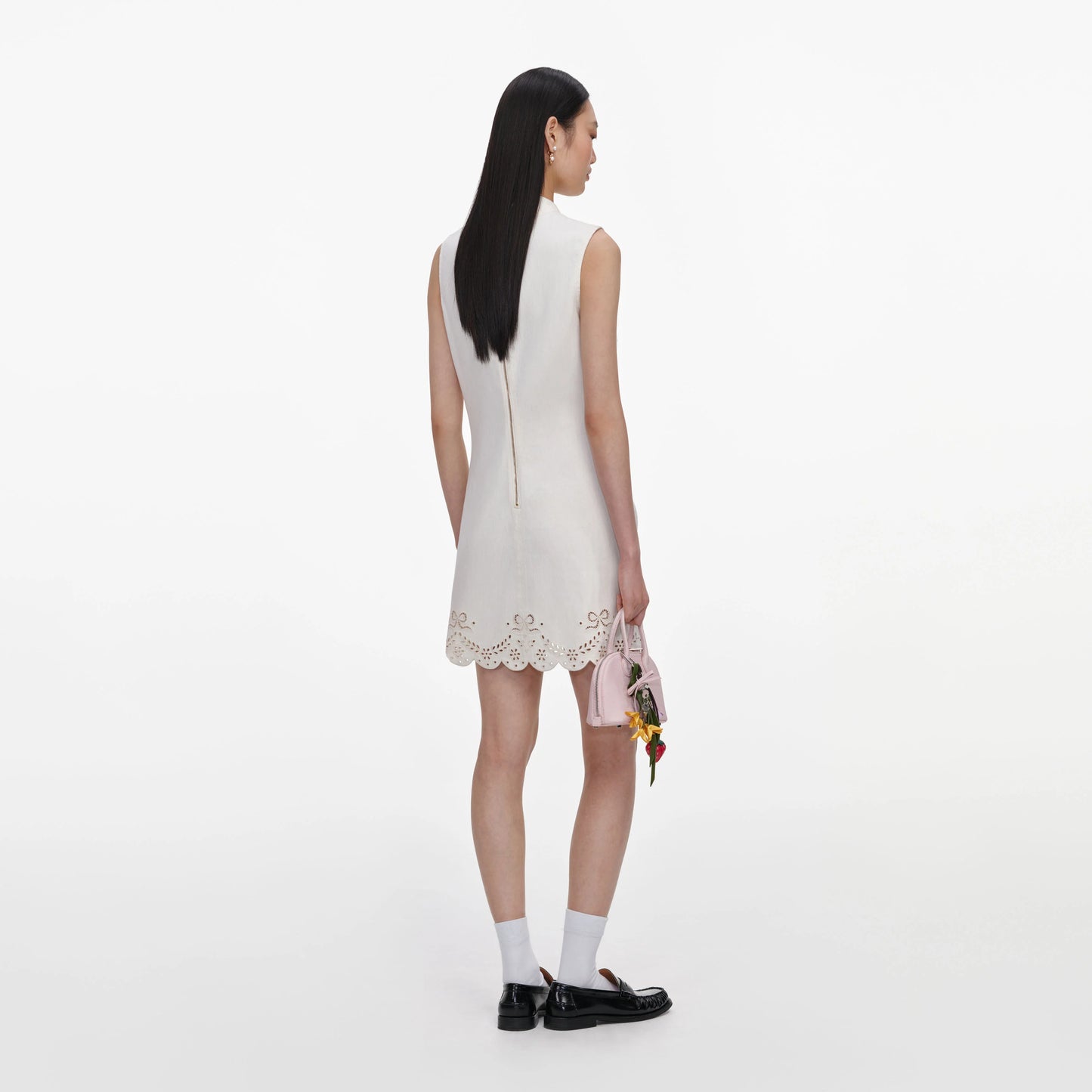 Cream Broderie Denim Mini Dress