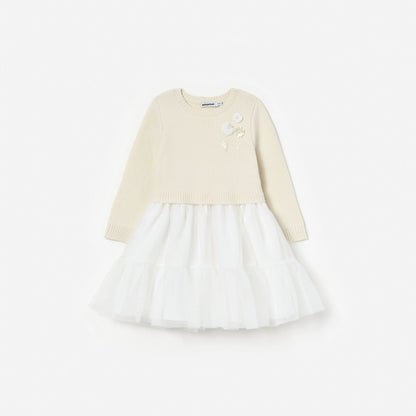 Cream Tulle Knit Dress