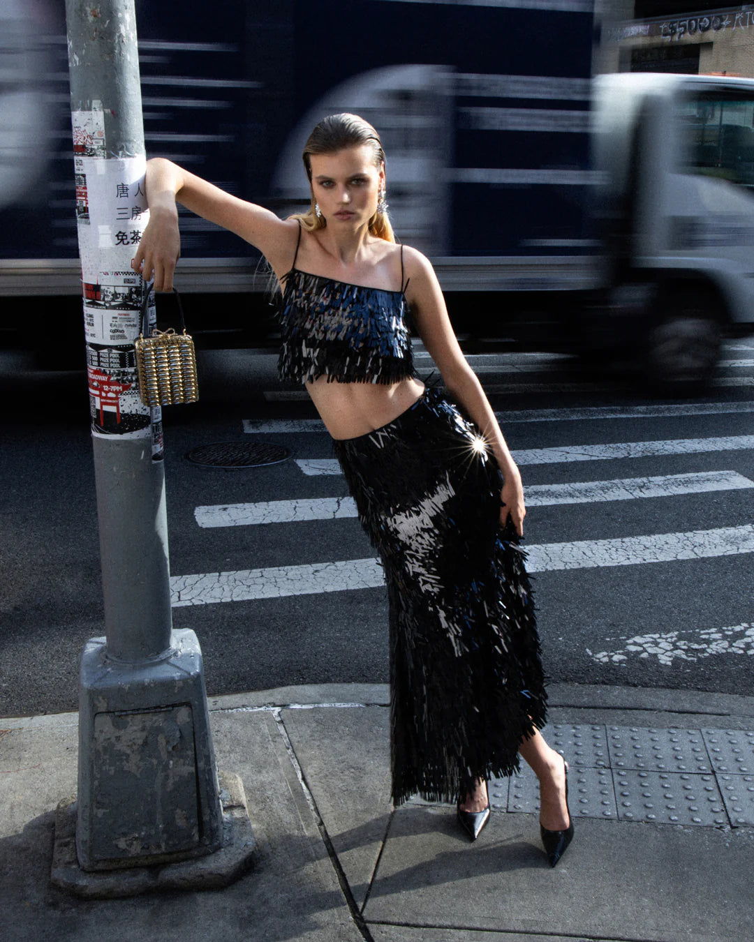 Black Sequin Midi Skirt