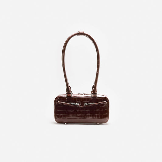 Brown Croc Leather Mini Shoulder Bag
