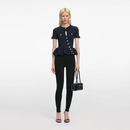 Navy Asymmetric Knit Top