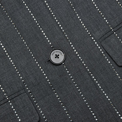 Grey Rhinestone Pinstripe Blazer
