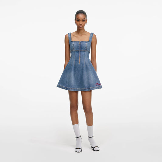 Denim Flared Logo Mini Dress